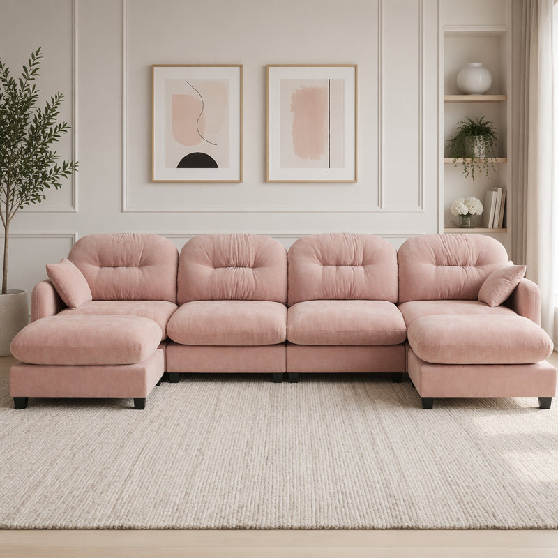 Canapé modulaire Cloud avec accoudoirs en tissu chenille, conception plissée matelassée, conception ergonomique, mousse haute densité, accoudoirs élégants, base en bois de haute qualité