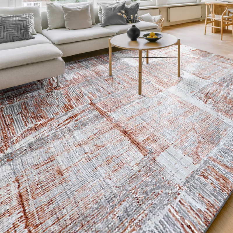 Tapis gris / caramel / blanc tissé à la main de haute qualité, Rectangle 8 pi x 10 pi