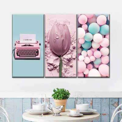 Ensemble de 3 pièces colorées roses sur toile