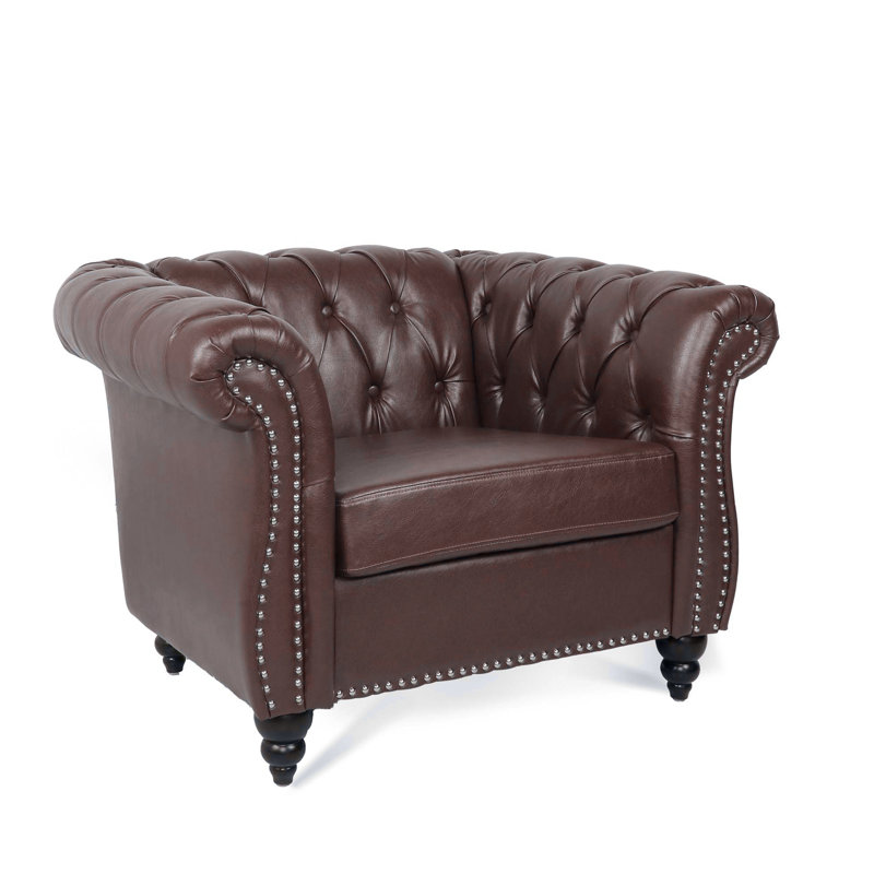 1 Seater Sofa For Living Room, Dark Brown Faux Leather