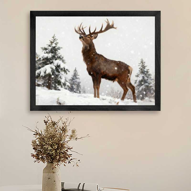 «Black Bucks in the Snow», reproduction d'art encadrée noire, H 9 po x l 11 po