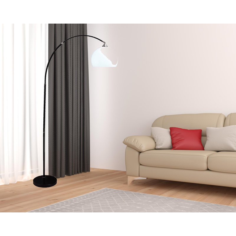 Lampe sur pied arquée noire 76 "avec abat-jour dôme blanc