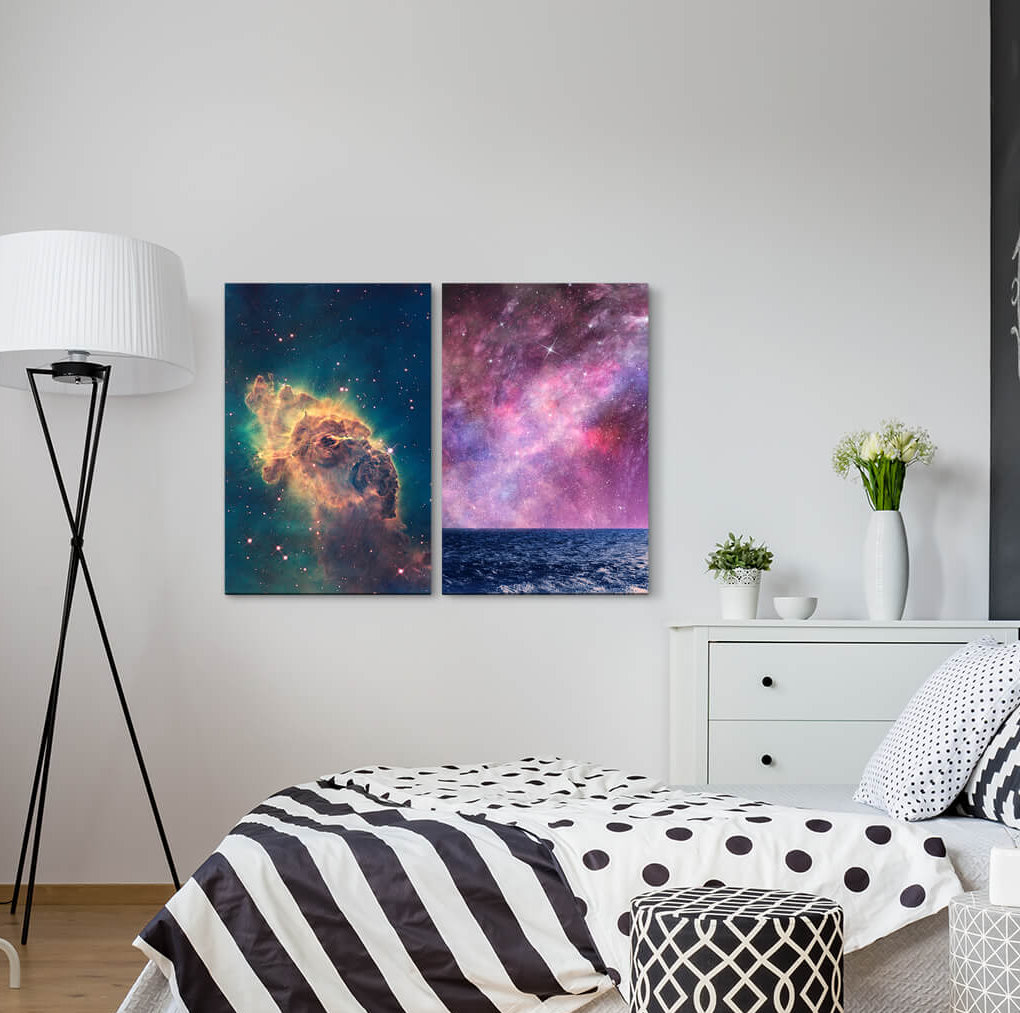 2-tlg. Leinwandbilder-Set - Fotografie „Nebula Galaxy Fantasy Sea Horizon Stars Magic”