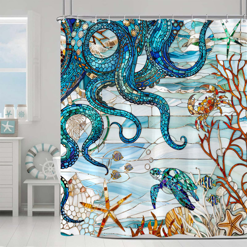Rideau de douche avec crochets Ocean