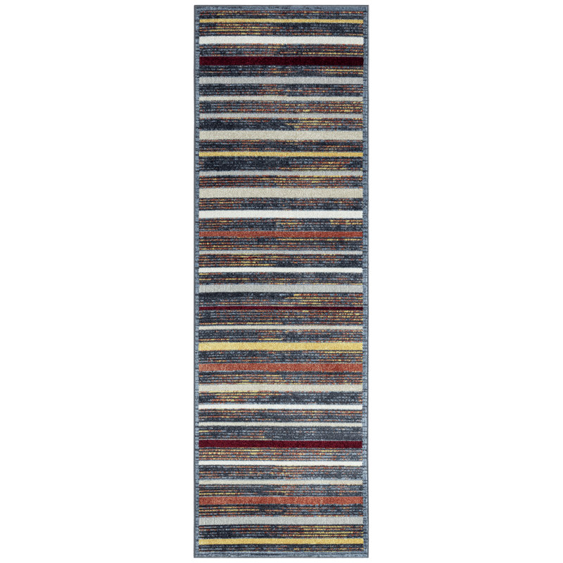 Tapis blanc / bleu / brun Pimm, Tapis de couloir 2 pi 2 po x 7 pi 2 po