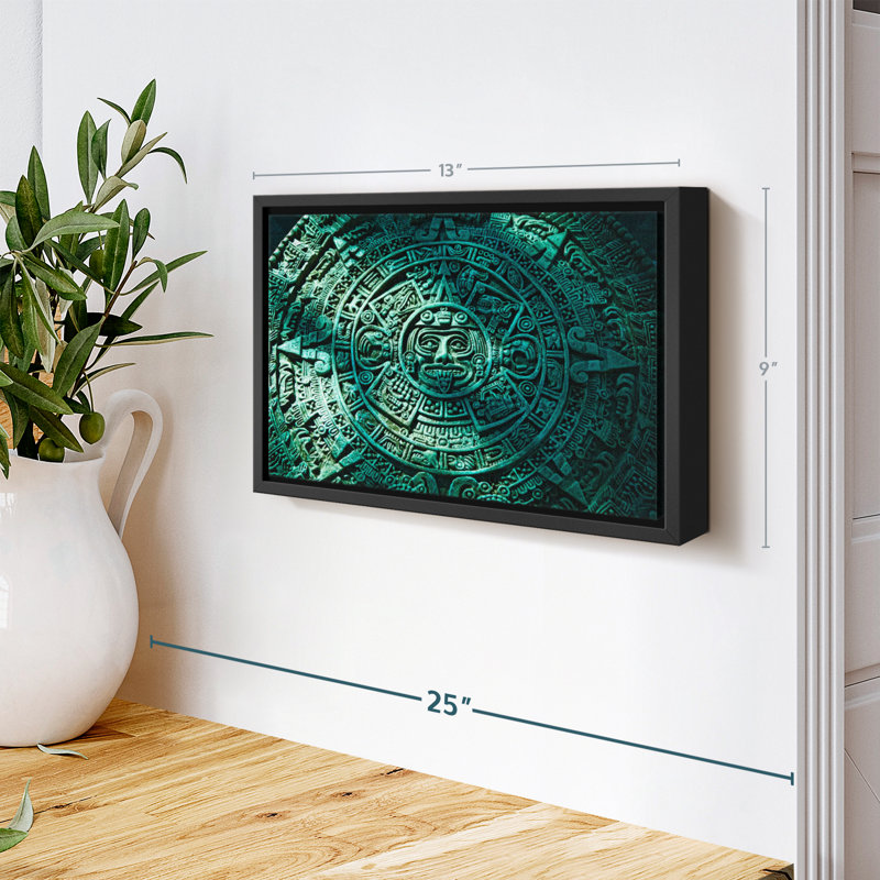 Decor Elements " Green Aztec Sun Stone Wall Art ", 9" H x 13" W
