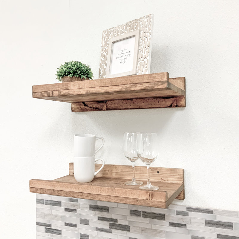 Calhern 2 Piece Pine Solid Wood Floating Shelf, Dark Walnut, 4.25" H x 20" W x 10" D