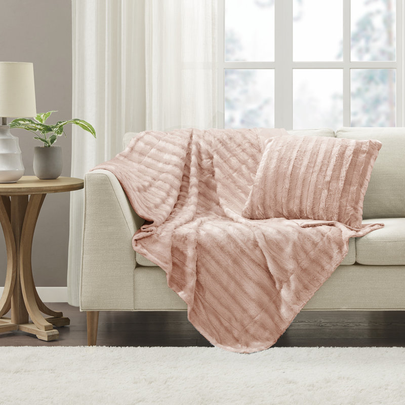 Blush Pink Reversible Faux Fur Throw Blanket 50"x60"