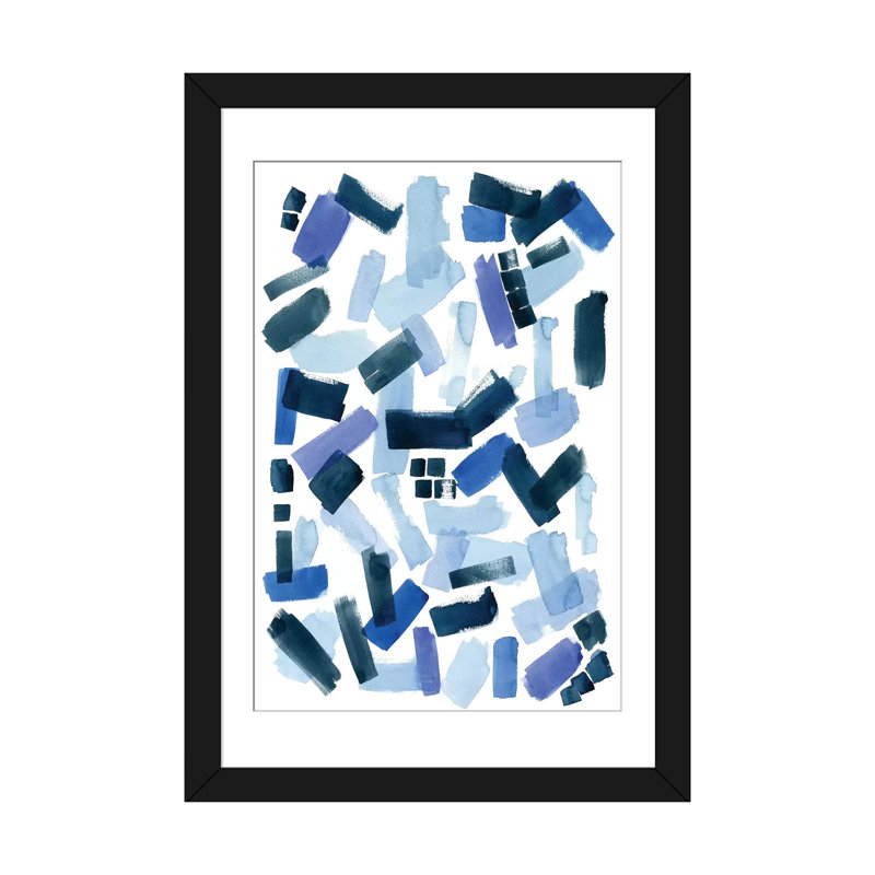 «Cerulean Strokes I», reproduction sur toile, H 32 po x l 24 po x P 1 po, Papier d'art encadré noir, Blanc