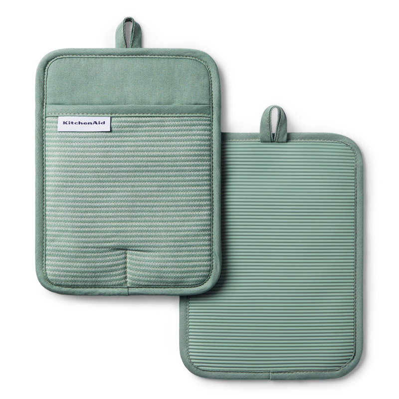 KITCHENAID Micro Rib Silicone Stripe Pot Holders, Set of 2, Cardamom