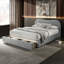 Grand lit avec revêtement en velours gris et bouclé, tiroir de rangement courbé pour la tête de lit, fonction de style contemporain moderne, design-1646400517