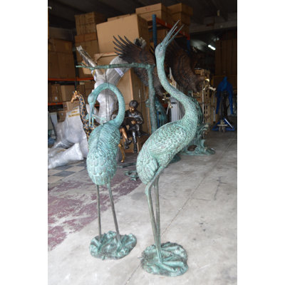 Pair of Cranes Fountain Bronze Statue, Weather Resistant Metal Sculpture Fountain, 13"Lx 9.5"Wx 70"H