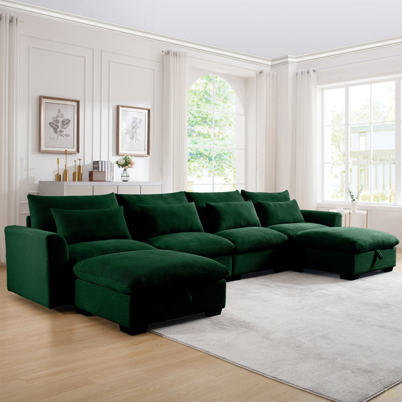 Canapés modulaires en velours côtelé Big Big, Velours côtelé vert