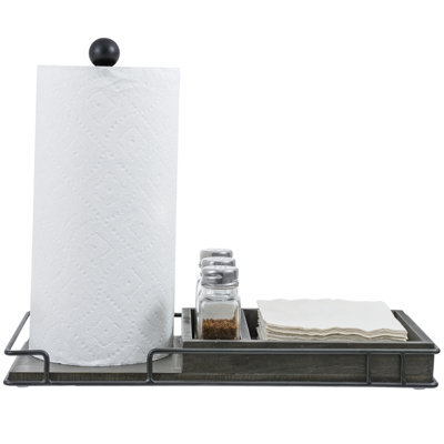 Metal and Solid Wood Freestanding Paper Towel Holder