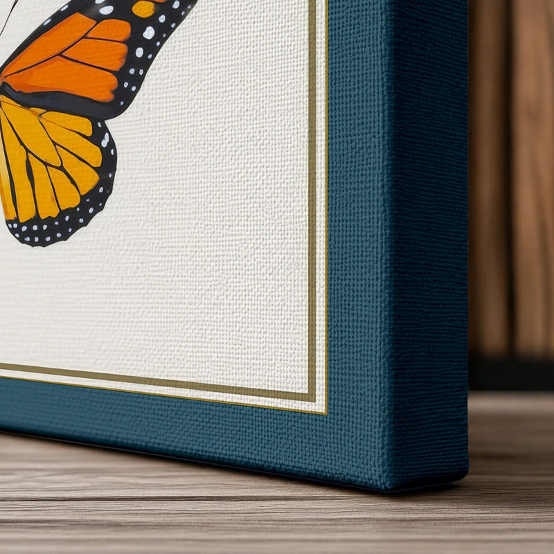 Monarch Triptych Botanical - Wrapped Canvas, 24x16 - 61.0 x 40.6 cm, Teal Border
