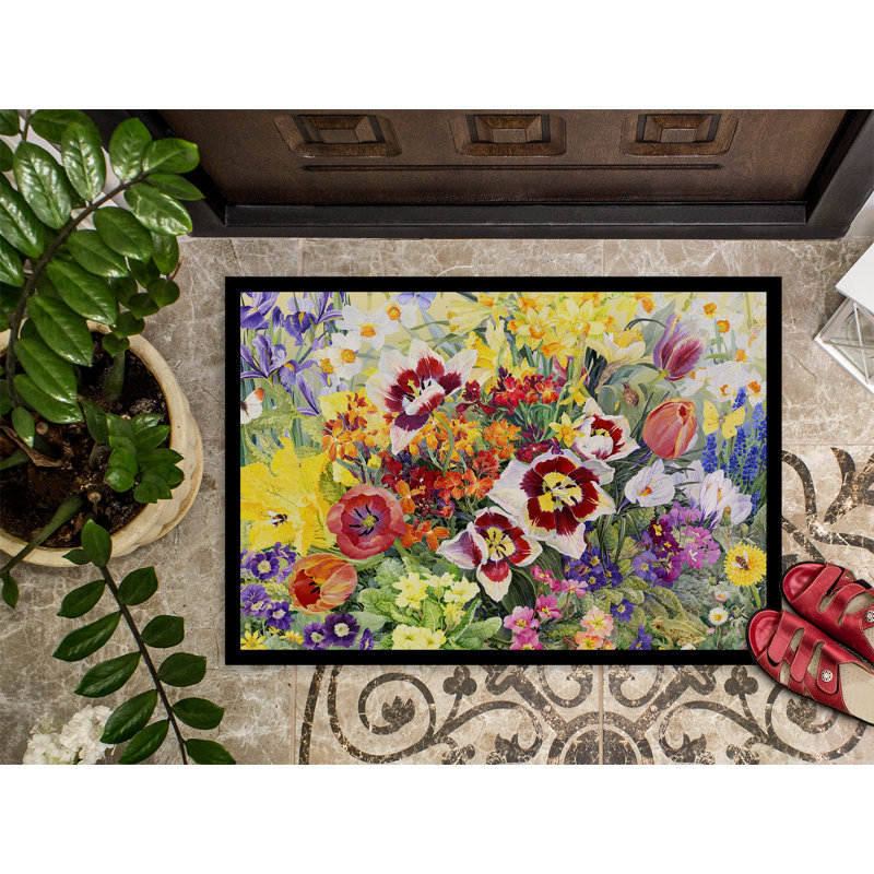 Paillasson d’extérieur à motif floral anti-dérapant wantagh, Rectangle 2 pi x 3 pi
