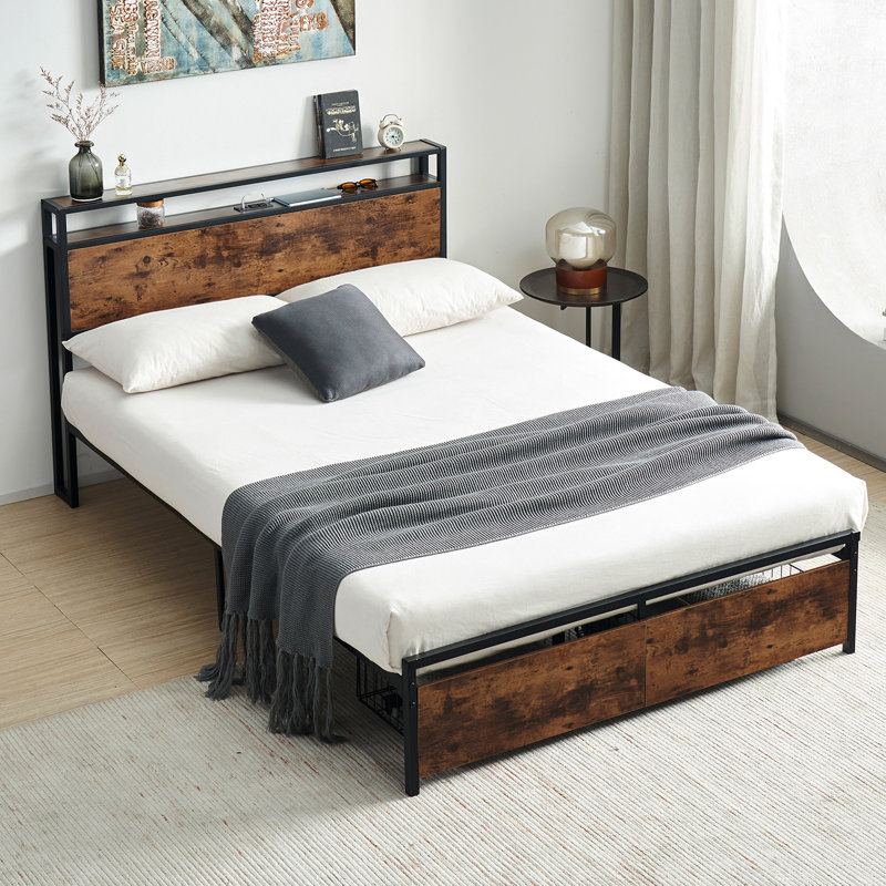 Bed Frame with 2 Drawers, Storage Headboard with Charging Station,Platform Bed, No Box Spring Neede, Full