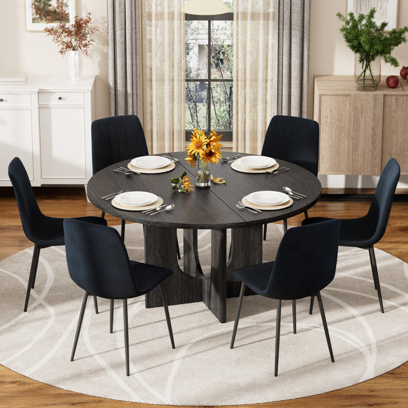 Table de salle à manger 47,3 po Farmhouse, Noir, 7 pièces : table, 6 chaises, Black