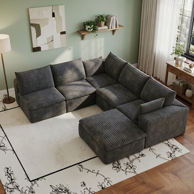 103*99 L-Shaped Boneless Couch for Living Room,Modular Sectional Sofa with Moveable Ottoman Deep Seat Cloud Couches for Living Room, Bedroom,No Assembly