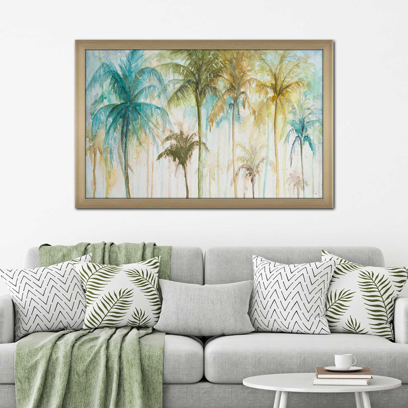 Watercolor Palms par Patricia Pinto - Peinture, H 21,5 po x l 27,5 po x P 0,75 po, Encadrement champagne