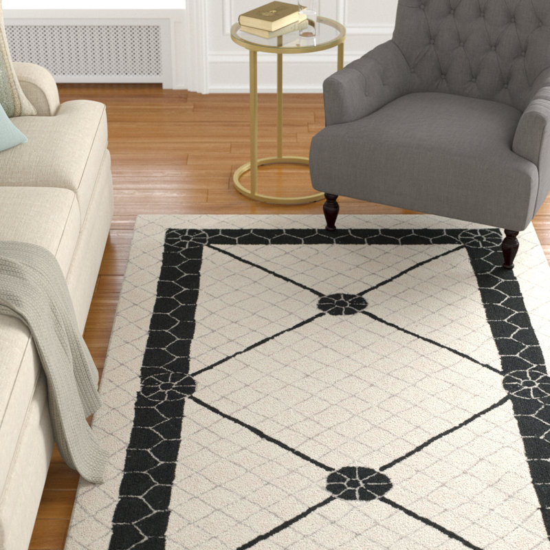 Tapis géométrique en coton crocheté à la main Wykoff, Rectangle 7 pi 9 po x 9 pi 9 po