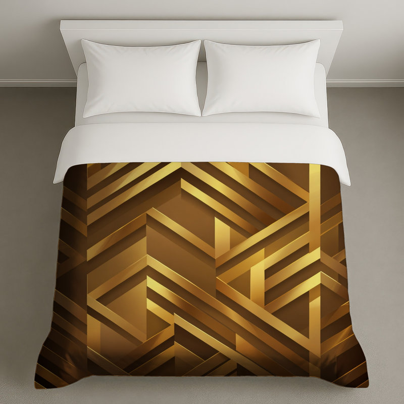 Housses de couette dorées à motif de chevrons, Grand lit