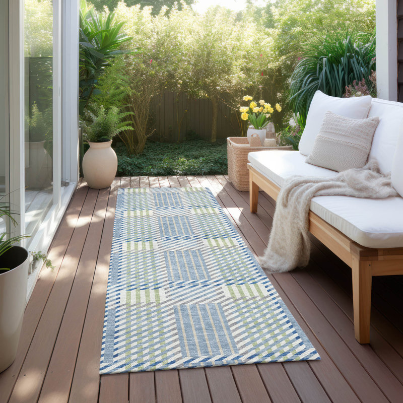 Tapis intérieur / extérieur bleu Lunara , 2'3" x 7'6"