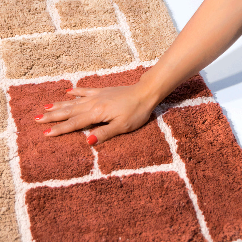 Adobe and Tan Cotton Blend Geometric Bath Rug Set
