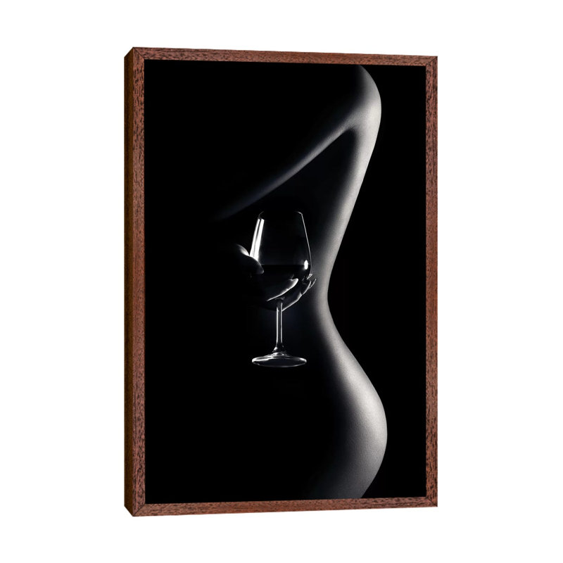 Nude Woman Red Wine 3 by Johan Swanepoel - Print on Canvas, Classic Brown Wood Framed Canvas, 66.04 cm H x 45.72 cm W