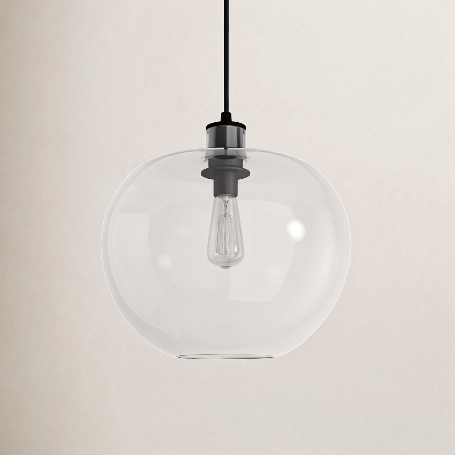 Rumford Single Light Glass Dimmable Pendant, Aged Iron, 15.63" H x 16" W x 16" D