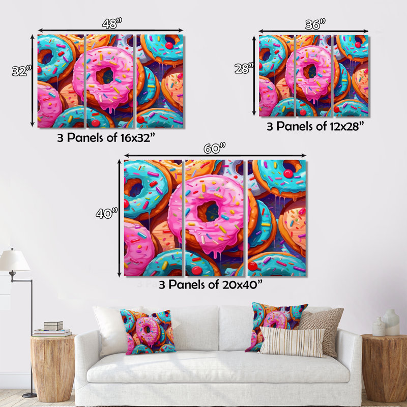 «Blue and Pink Pop Art Donuts III - Desserts», ensemble d'art mural en métal