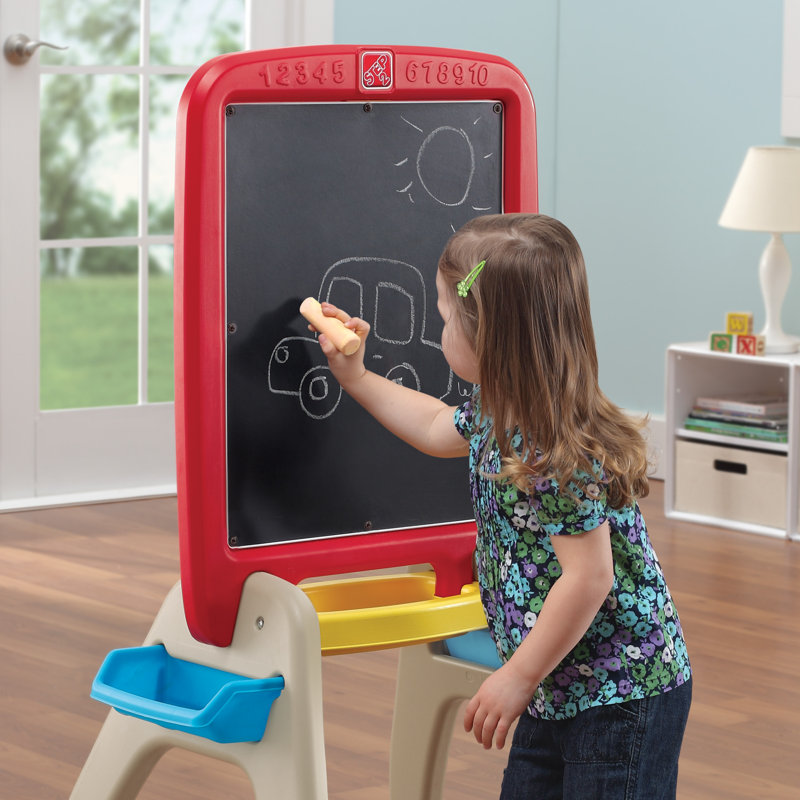 Red and Beige Freestanding Toddler Magnetic Chalkboard Easel