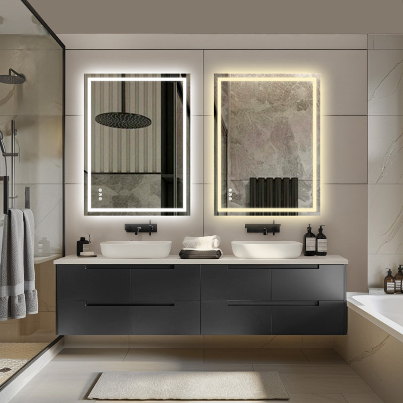 LED Bathroom Vanity Mirror 3 Color Dimmable Anti Fog LED Bathroom Mirror Frontlit & Backlit LED Wall Mirror, 36" x 48"