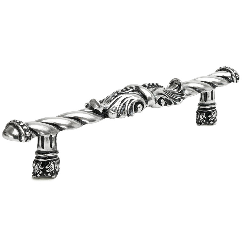 Acanthus large pull Romanesque style, Silver, 5"