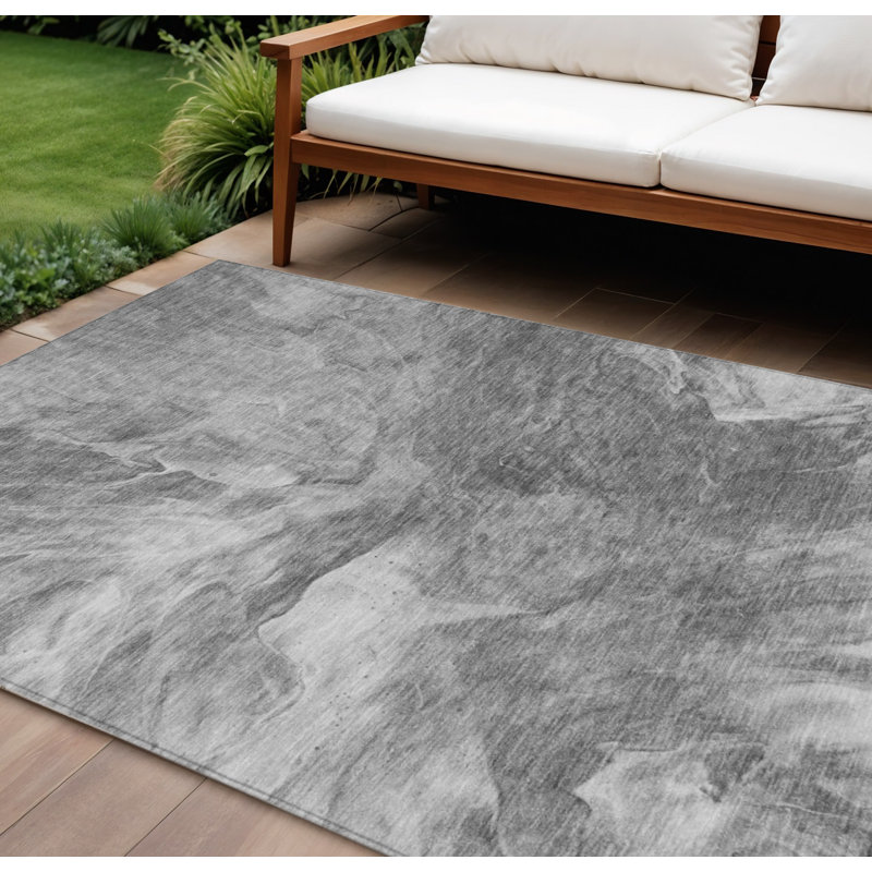 9' X 12' Silver Abstract Washable Indoor Outdoor Area Rug