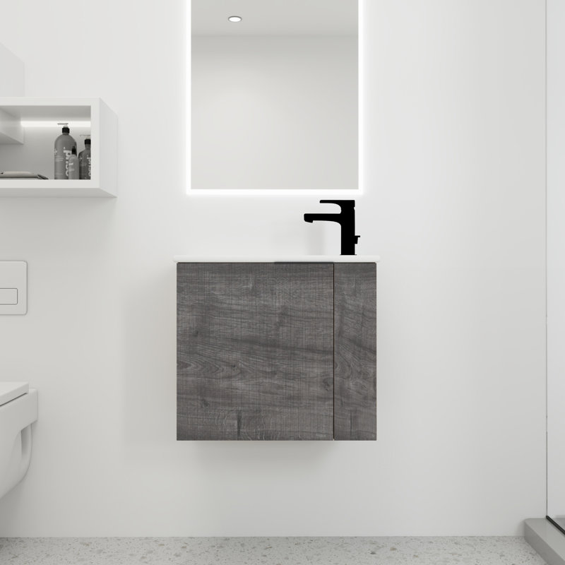 Meuble-lavabo de 22 po avec lavabo, fixation murale, porte à fermeture douce, petit meuble contemporain de style chic, Blanc