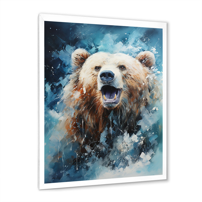 Ours abstrait en mouvement sur toile, H 40 po x l 30 po x P 1,5 po, Cadre photo blanc
