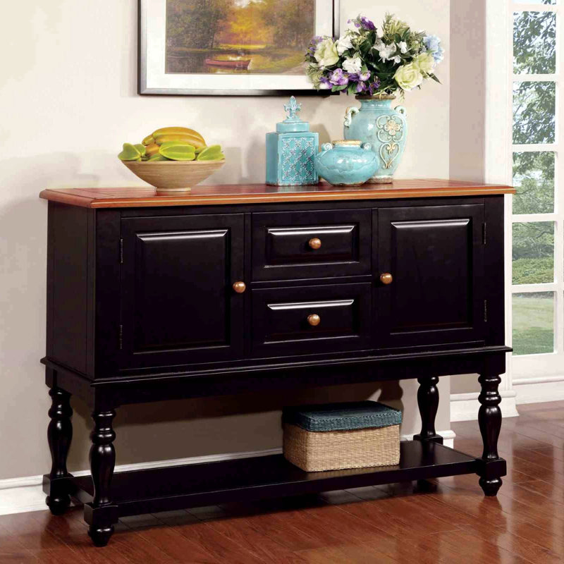 Mobilier de salle à manger en bois massif noir et chêne antique
