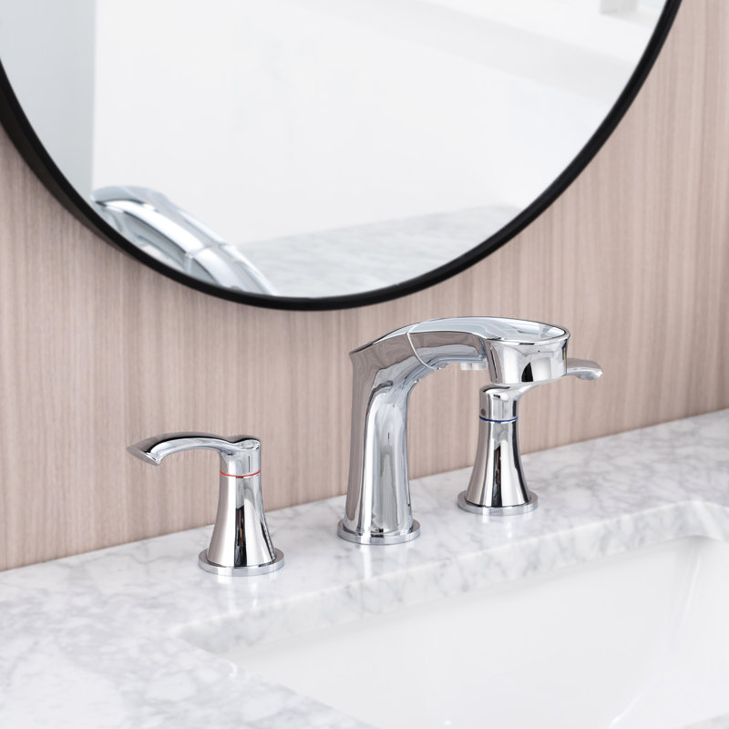 Widespread Bathroom Faucet - Stainless Steel, Aerator Creates Smooth Water Flow Steel Tap Assembly 2 Handles, Delivers Optimal