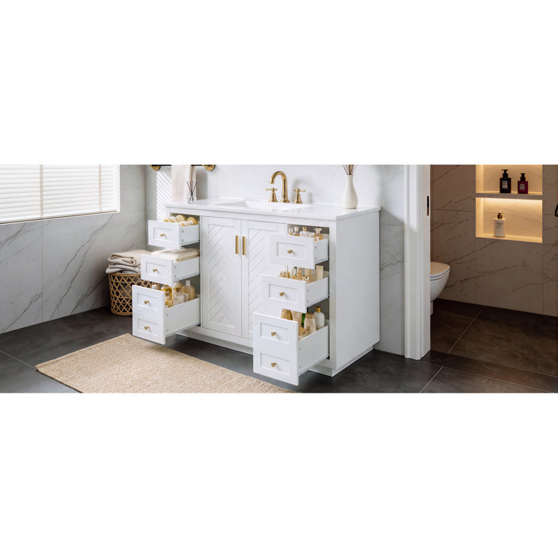 Meuble-lavabo en MDF blanc de 12,7 cm avec lavabo, comprenant le meuble et le lavabo, avec rangement, style ferme moderne