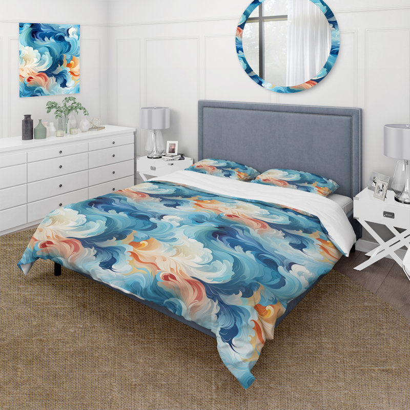Oceanic Mirage Tropical Pattern I Floral Duvet Cover, King Duvet Cover + 2 King Shams