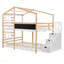 Lit superposé double au-dessus de double Cadre de lit de maison avec toit avec conceptions de fenêtre décoratives au fini noir et cadre de lit avec échelle de rangement, cadre de lit-314940344