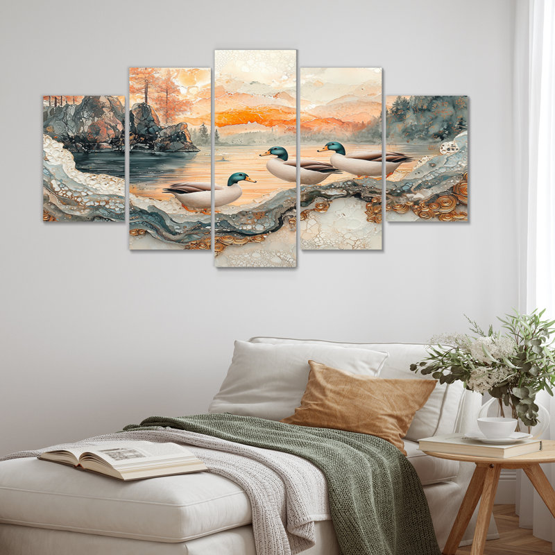 «Ducks Family At The Lake Landscape II» - décoration murale animal canard - art mural moderne