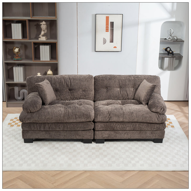 Canapé modulaire à deux places Canapé modulaire à assise profonde Canapé-lit en chenille Canapé-lit, Gris