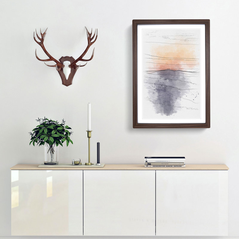 Mountain Sunset - Single Picture Frame Painting on MDF, 87cm H x 62cm W x 2cm D, Walnut Framed
