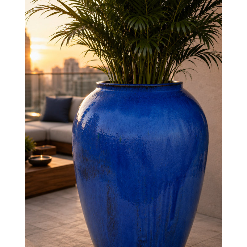 25 in. Gold Urn - Falling Blue