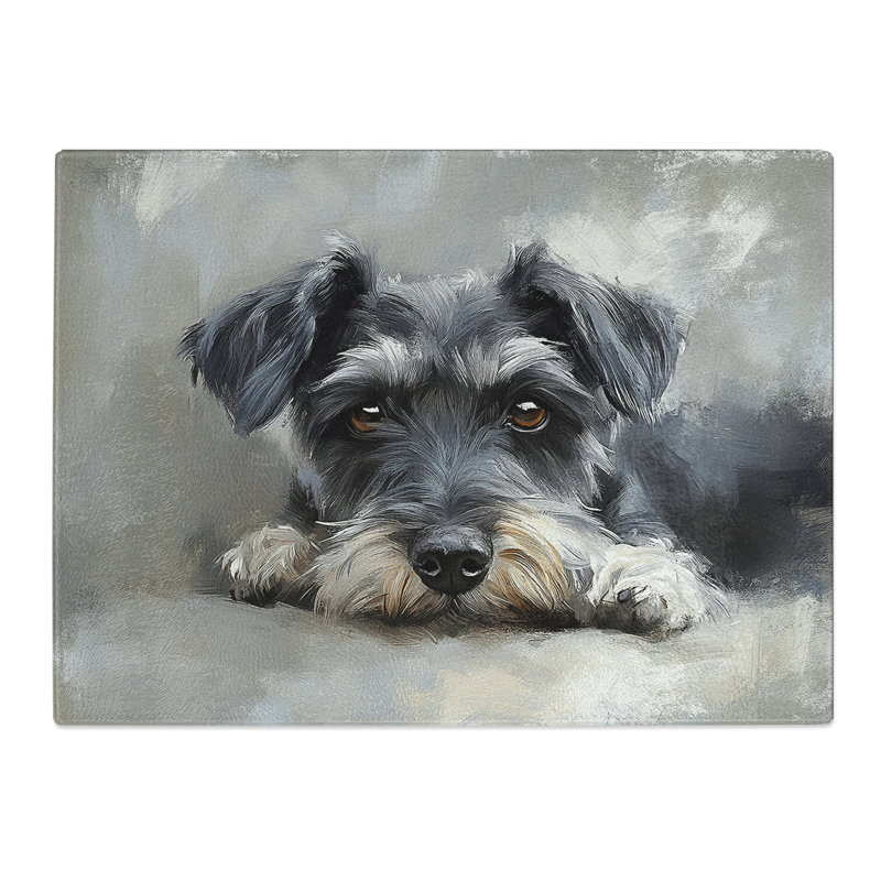 Schnauzer Dog Illustrated  Glass Chopping Board