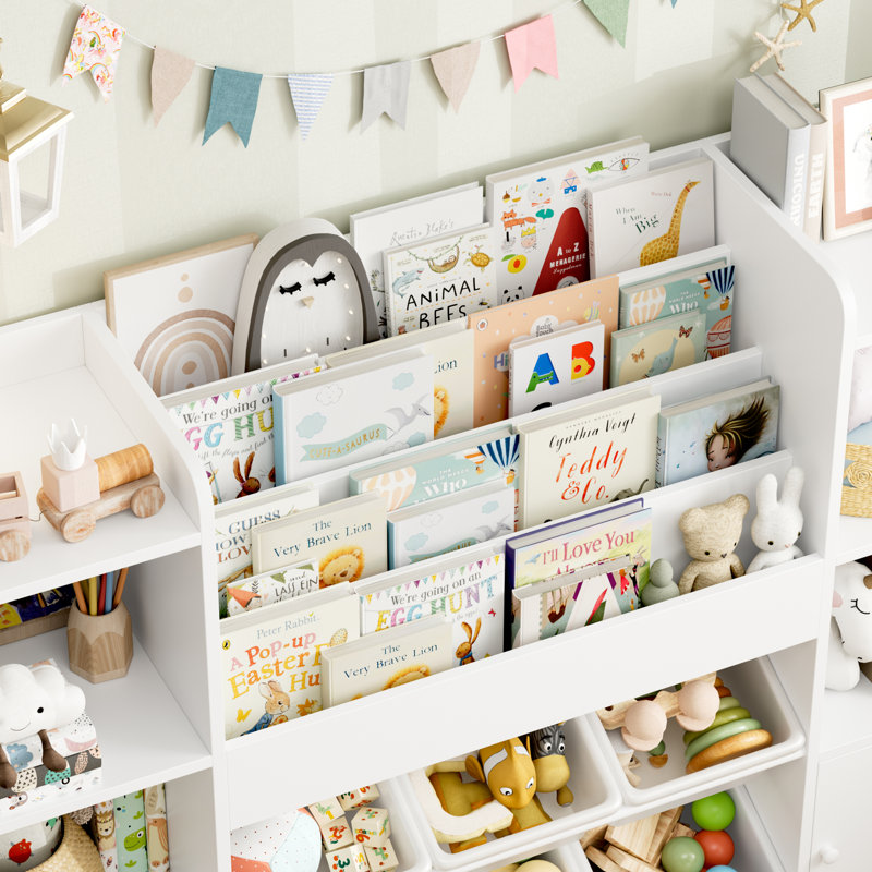 47.2" W Kids Bookshelf with 6 Storage Cubbies, Toy Organizer with Storage Shelves, for Playroom, School, White