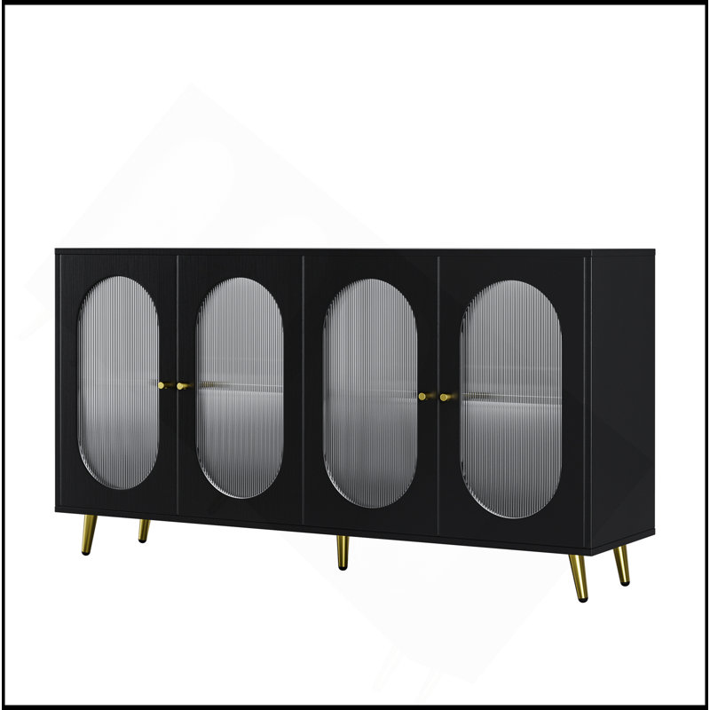 Buffet moderne avec portes en acrylique, armoire de rangement autoportante pour cuisine, salle à manger, salon, couloir, bureau, noir