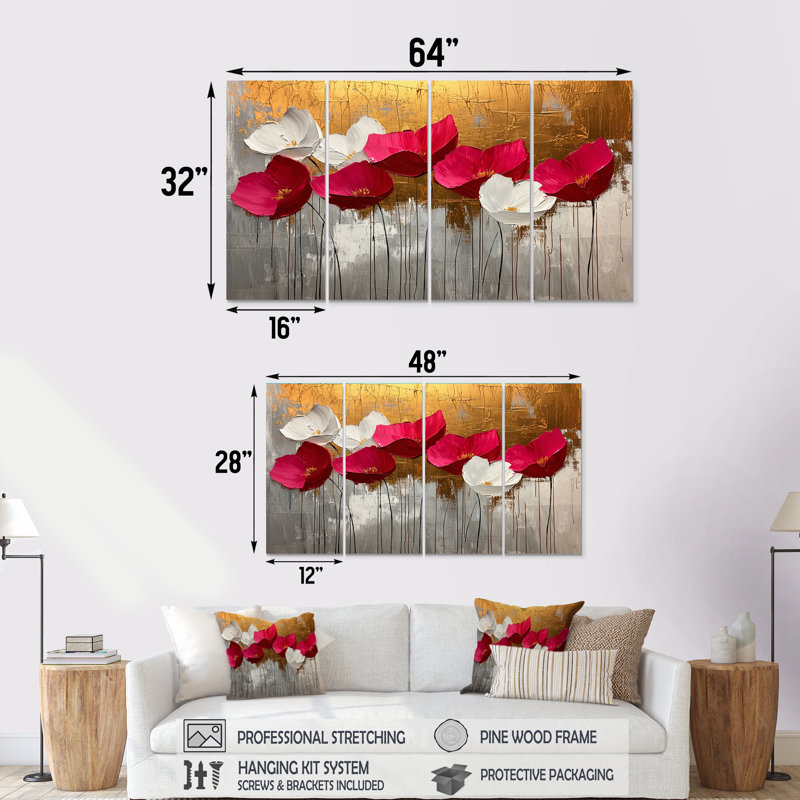 Art mural Friedel - fleurs sauvages - décoration murale traditionnelle, H 32 po x l 64 po, 4